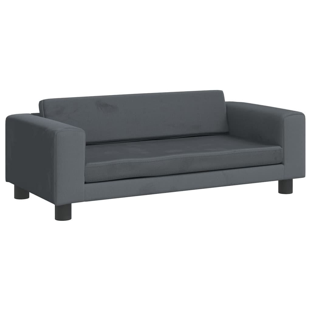 Kindersofa mit Hocker Dunkelgrau 100x50x30 cm Samt