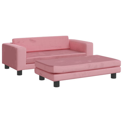 Kindersofa mit Hocker Rosa 100x50x30 cm Samt