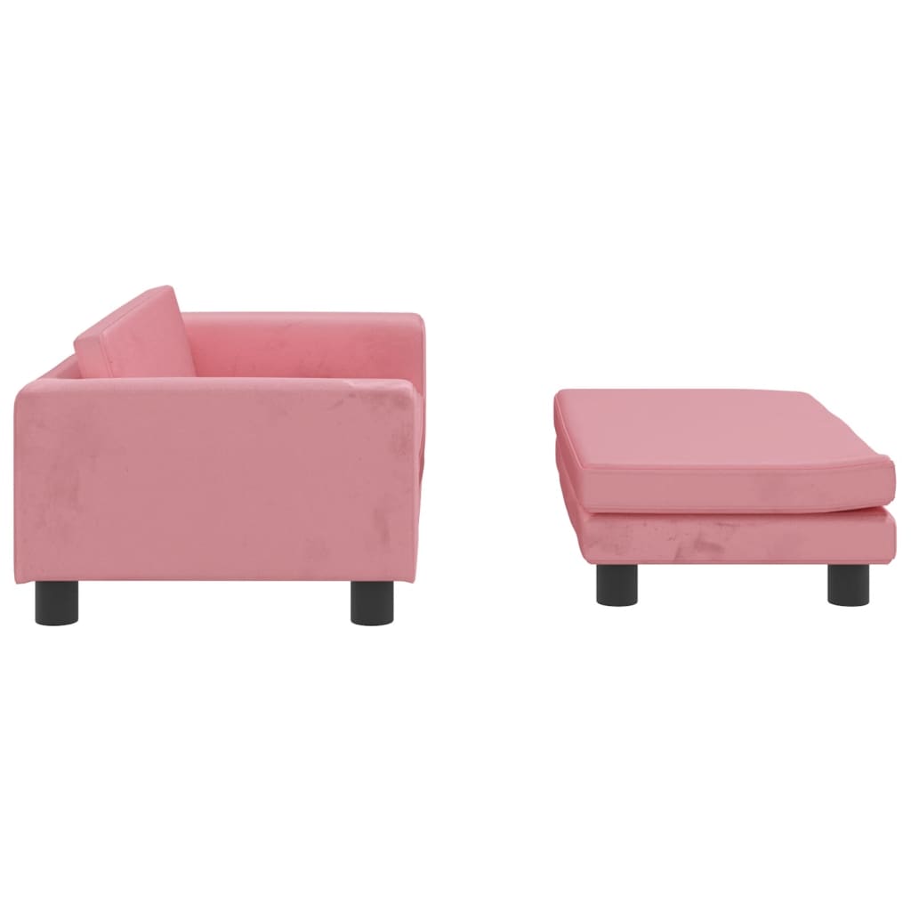 Kindersofa mit Hocker Rosa 100x50x30 cm Samt