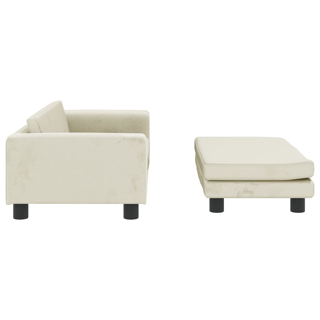 Kindersofa mit Hocker Creme 100x50x30 cm Samt