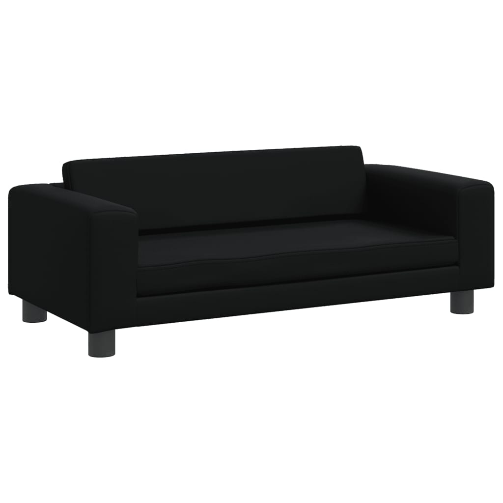 Kindersofa mit Hocker Schwarz 100x50x30 cm Kunstleder