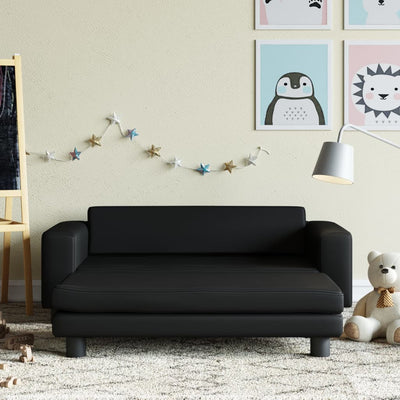 Kindersofa mit Hocker Schwarz 100x50x30 cm Kunstleder