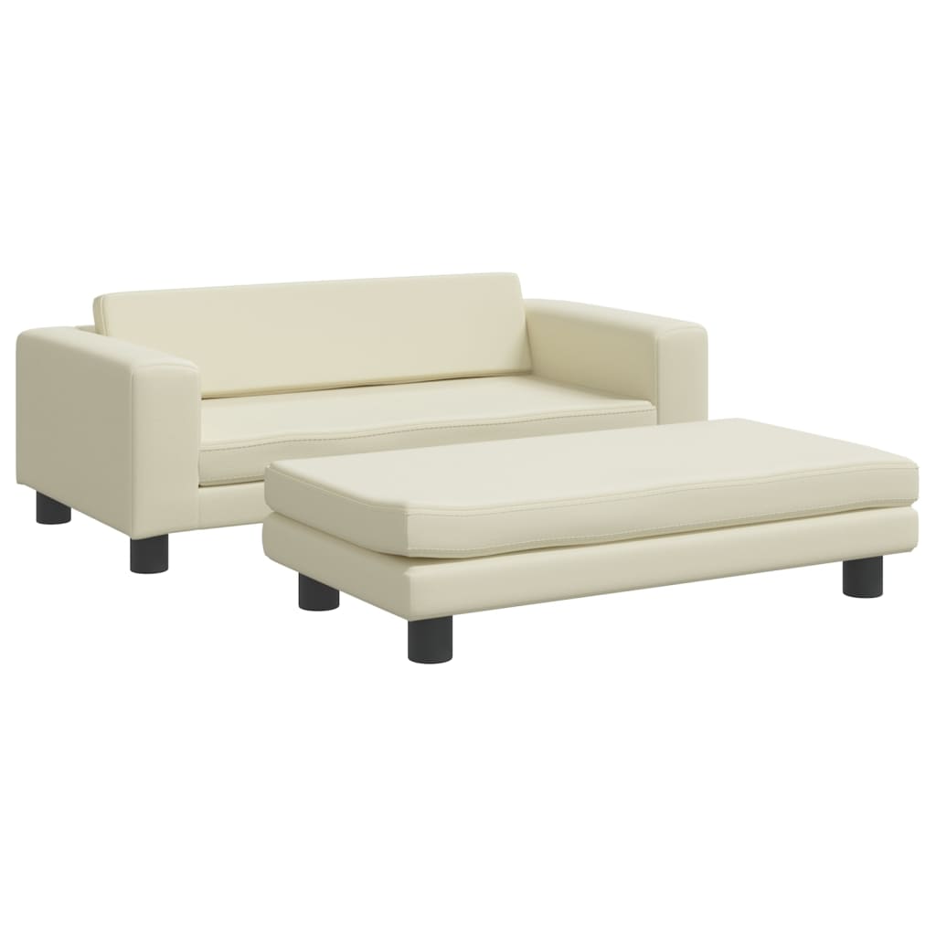 Kindersofa mit Hocker Creme 100x50x30 cm Kunstleder