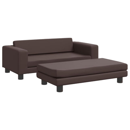 Kindersofa mit Hocker Braun 100x50x30 cm Kunstleder