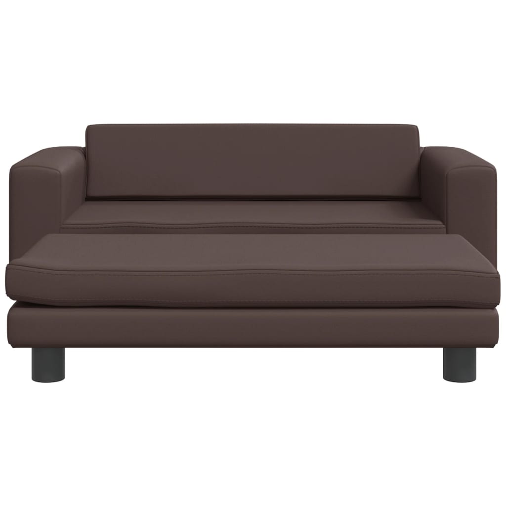 Kindersofa mit Hocker Braun 100x50x30 cm Kunstleder