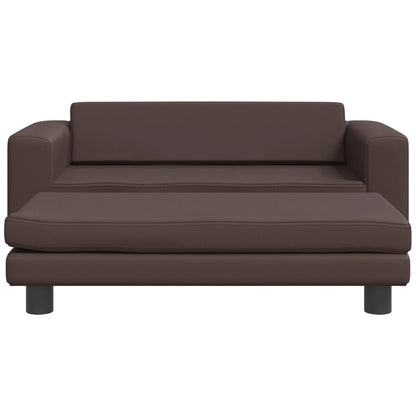 Kindersofa mit Hocker Braun 100x50x30 cm Kunstleder