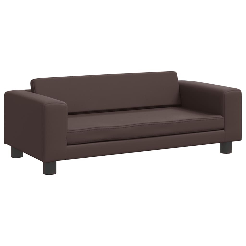 Kindersofa mit Hocker Braun 100x50x30 cm Kunstleder