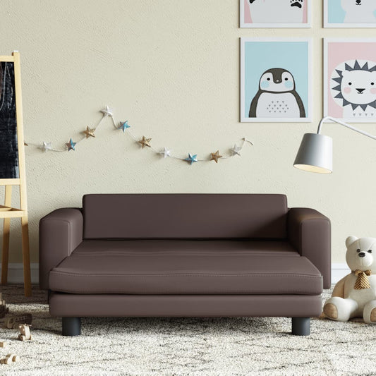 Kindersofa mit Hocker Braun 100x50x30 cm Kunstleder