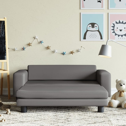 Kindersofa mit Hocker Grau 100x50x30 cm Kunstleder