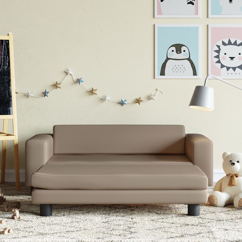 Kindersofa mit Hocker Cappuccino-Braun 100x50x30 cm Kunstleder