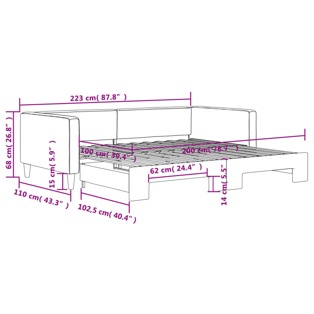 Tagesbett Ausziehbar Hellgrau 100x200 cm Stoff