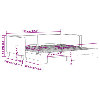 Tagesbett Ausziehbar Hellgrau 100x200 cm Stoff