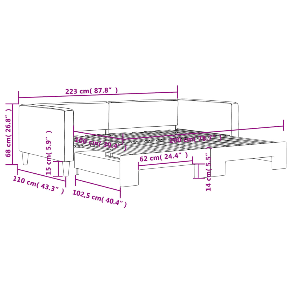 Tagesbett Ausziehbar Schwarz 100x200 cm Stoff