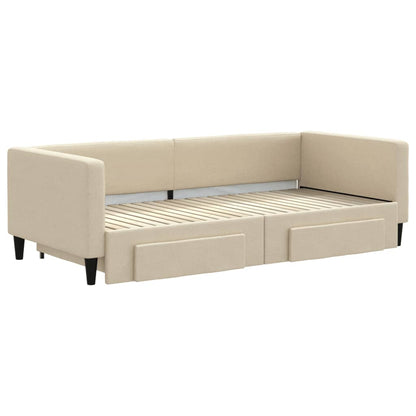 Tagesbett Ausziehbar mit Schubladen Creme 90x200 cm Stoff