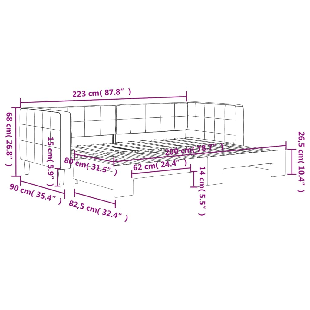 Tagesbett Ausziehbar Dunkelgrau 80x200 cm Samt