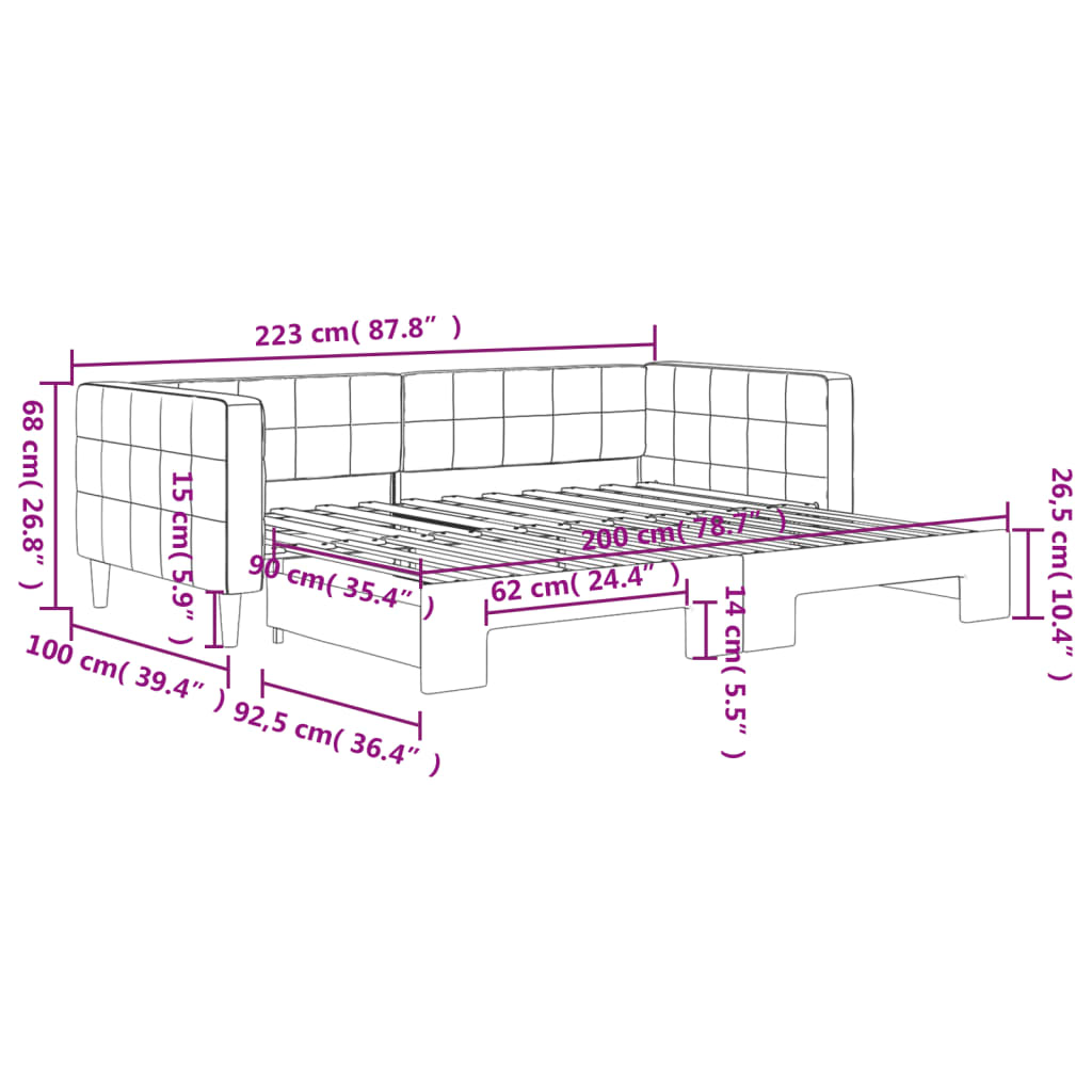 Tagesbett Ausziehbar Dunkelgrau 90x200 cm Samt