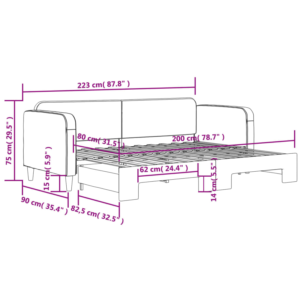 Tagesbett Ausziehbar Creme 80x200 cm Stoff