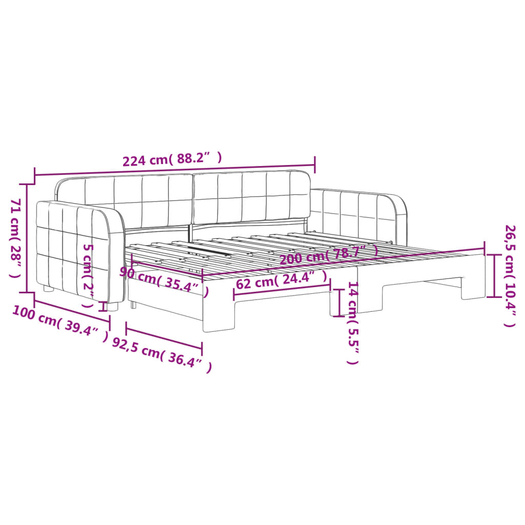 Tagesbett Ausziehbar Hellgrau 90x200 cm Samt