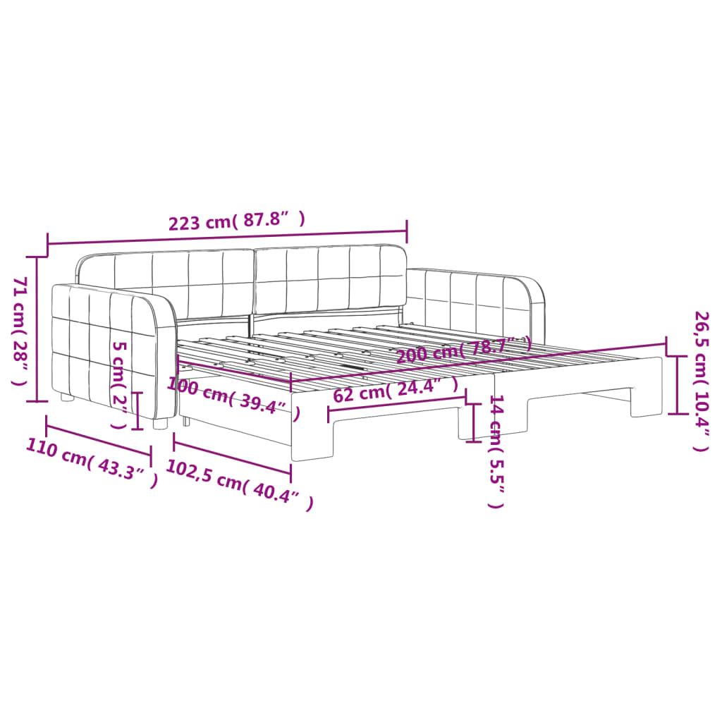 Tagesbett Ausziehbar Blau 100x200 cm Samt