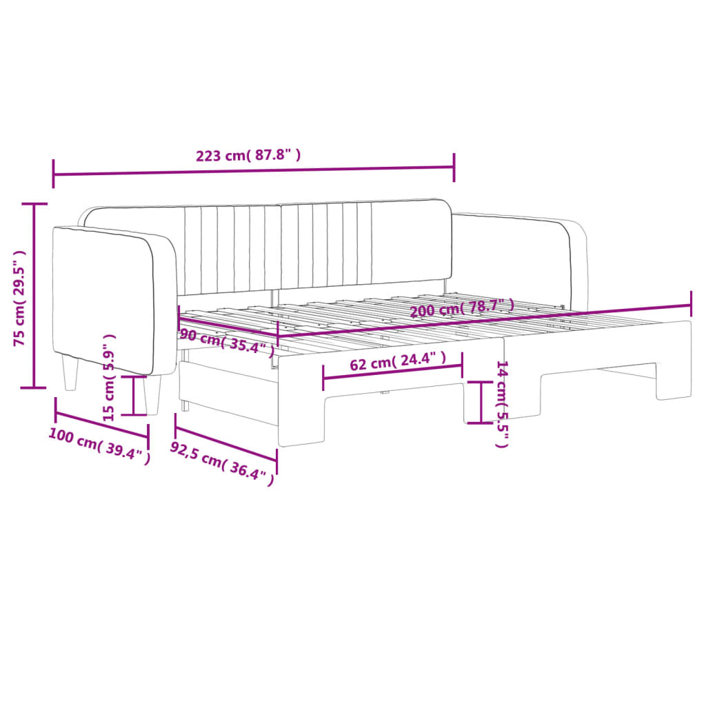 Tagesbett Ausziehbar Gelb 90x200 cm Samt