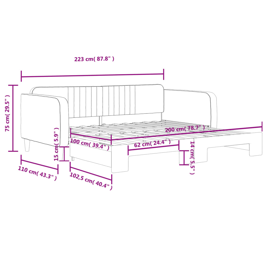 Tagesbett Ausziehbar Hellgrau 100x200 cm Samt