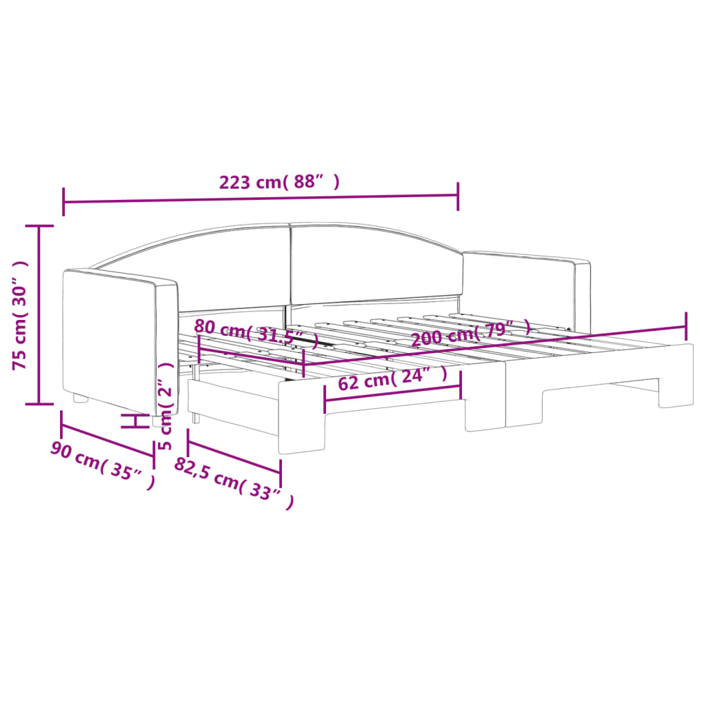 Tagesbett Ausziehbar Schwarz 80x200 cm Stoff