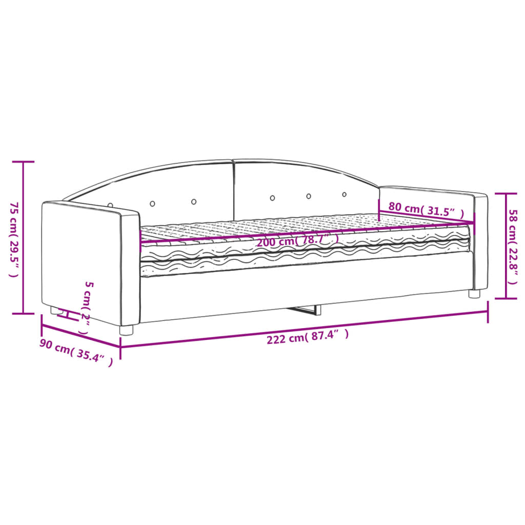 Tagesbett mit Matratze Schwarz 80x200 cm Samt