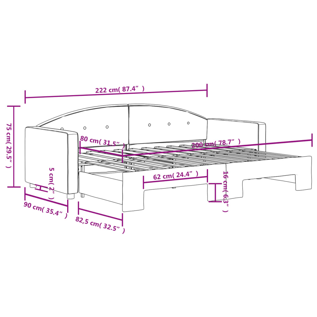 Tagesbett Ausziehbar Dunkelgrau 80x200 cm Samt