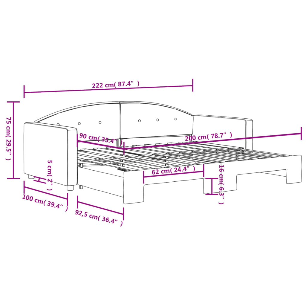 Tagesbett Ausziehbar Dunkelgrau 90x200 cm Samt