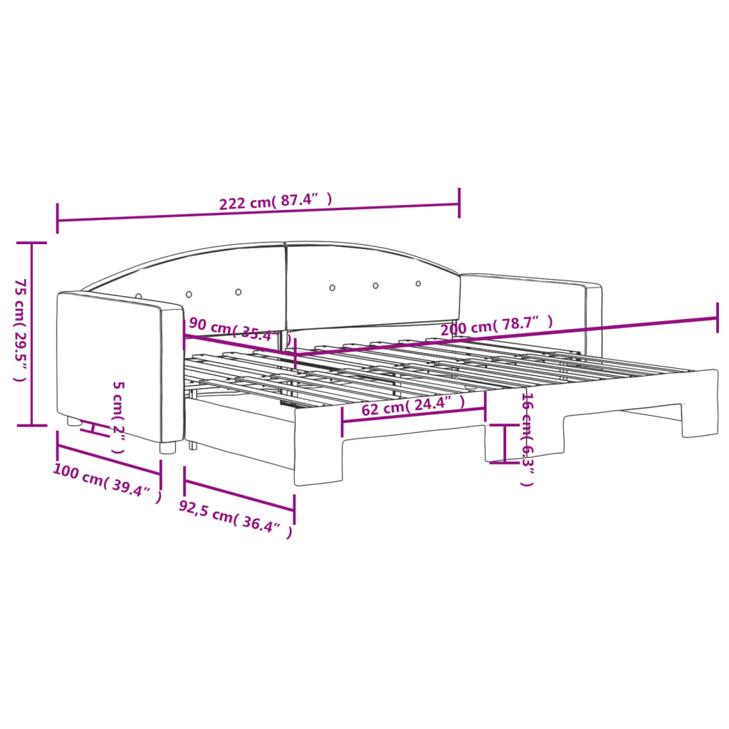 Tagesbett Ausziehbar Rosa 90x200 cm Samt