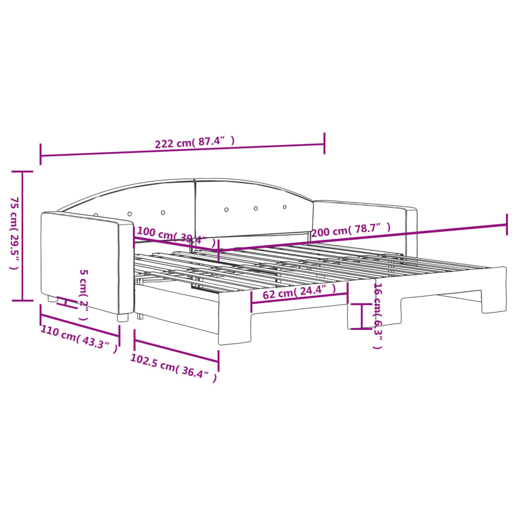 Tagesbett Ausziehbar Dunkelgrau 100x200 cm Samt