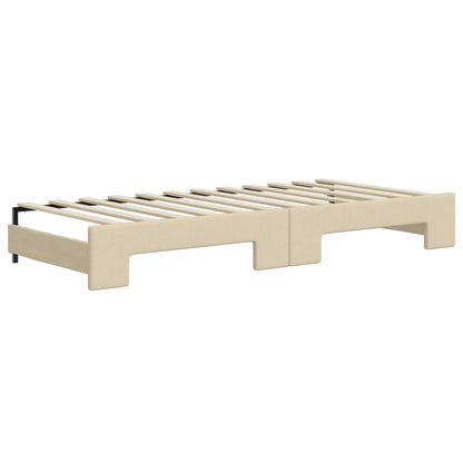 Tagesbett Ausziehbar Creme 90x200 cm Stoff