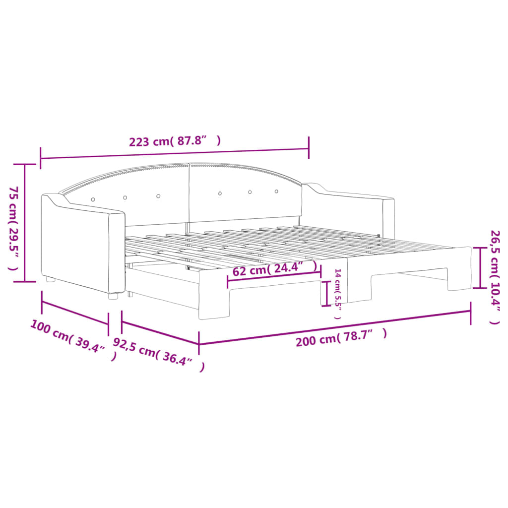 Tagesbett Ausziehbar Creme 90x200 cm Stoff