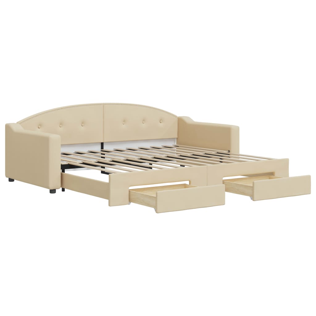 Tagesbett Ausziehbar mit Schubladen Creme 90x200 cm Stoff