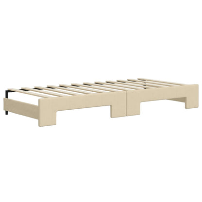 Tagesbett Ausziehbar mit Schubladen Creme 90x200 cm Stoff