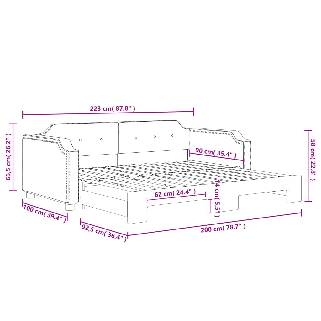 Tagesbett Ausziehbar Schwarz 90x200 cm Stoff