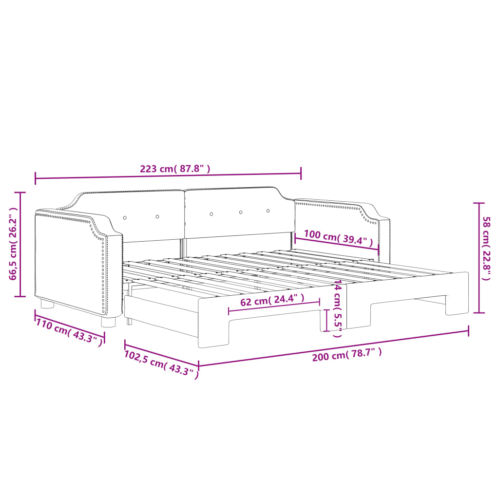 Tagesbett Ausziehbar Hellgrau 100x200 cm Stoff