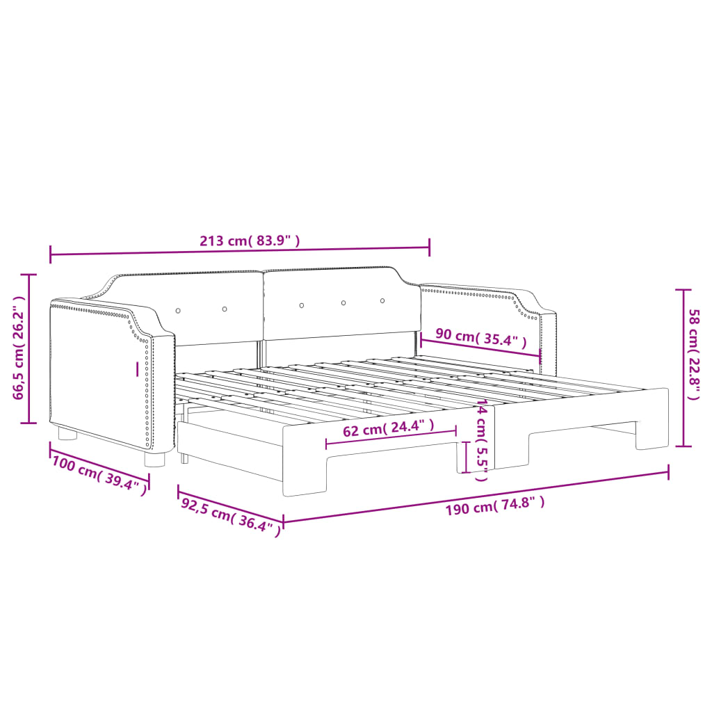 Tagesbett Ausziehbar Dunkelgrau 90x190 cm Stoff