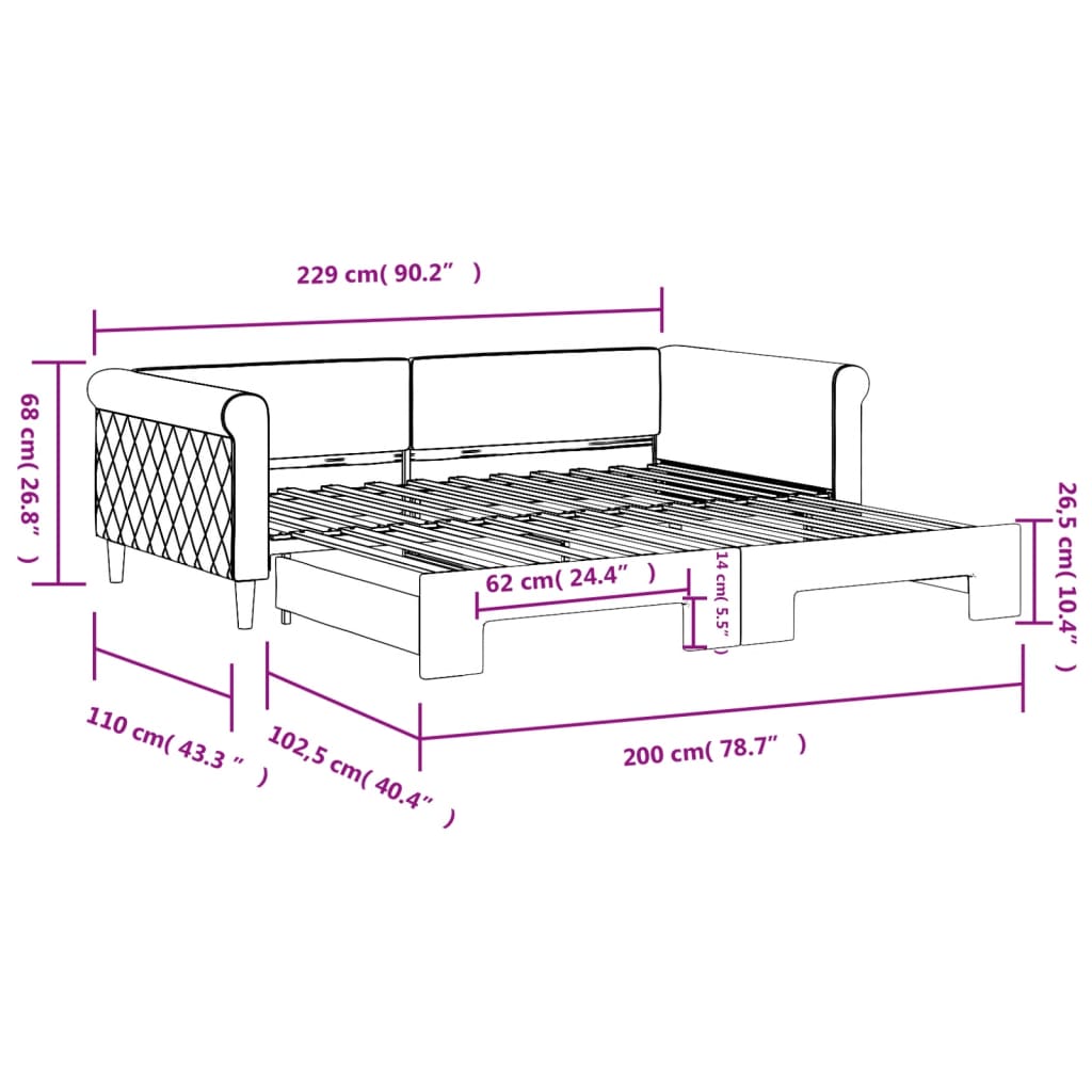 Tagesbett Ausziehbar Dunkelgrau 100x200 cm Samt