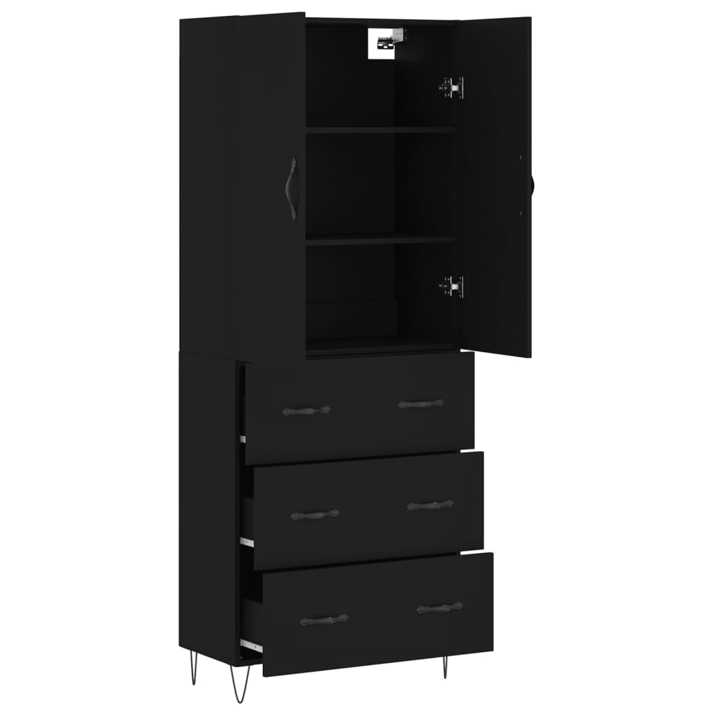 Highboard Schwarz 69,5x34x180 cm Holzwerkstoff