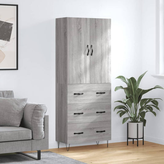 Highboard Grau Sonoma 69,5x34x180 cm Holzwerkstoff