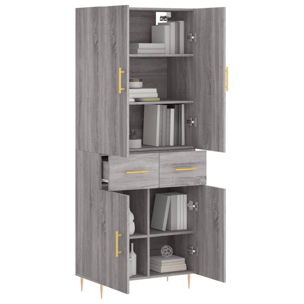 Highboard Grau Sonoma 69,5x34x180 cm Holzwerkstoff