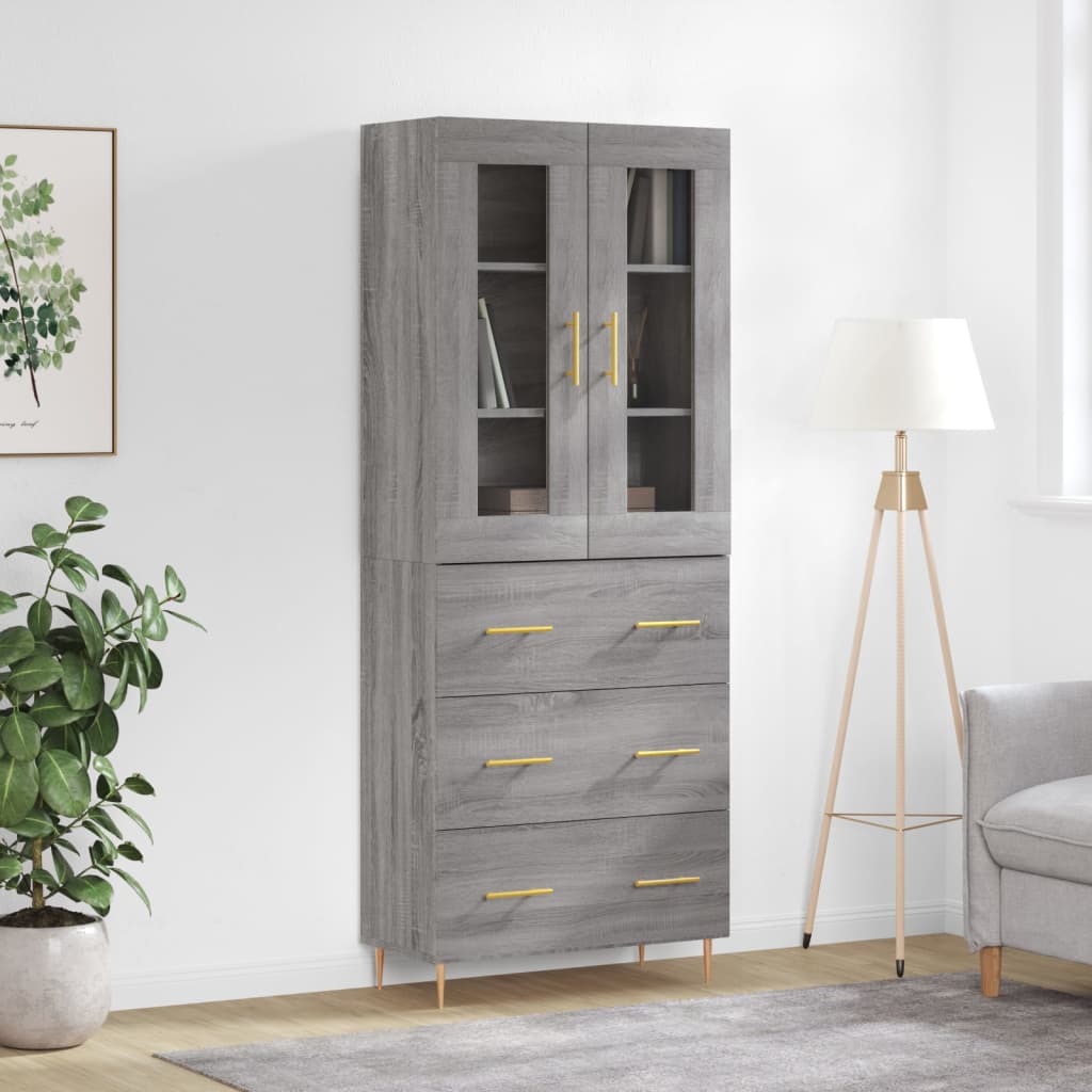 Highboard Grau Sonoma 69,5x34x180 cm Holzwerkstoff