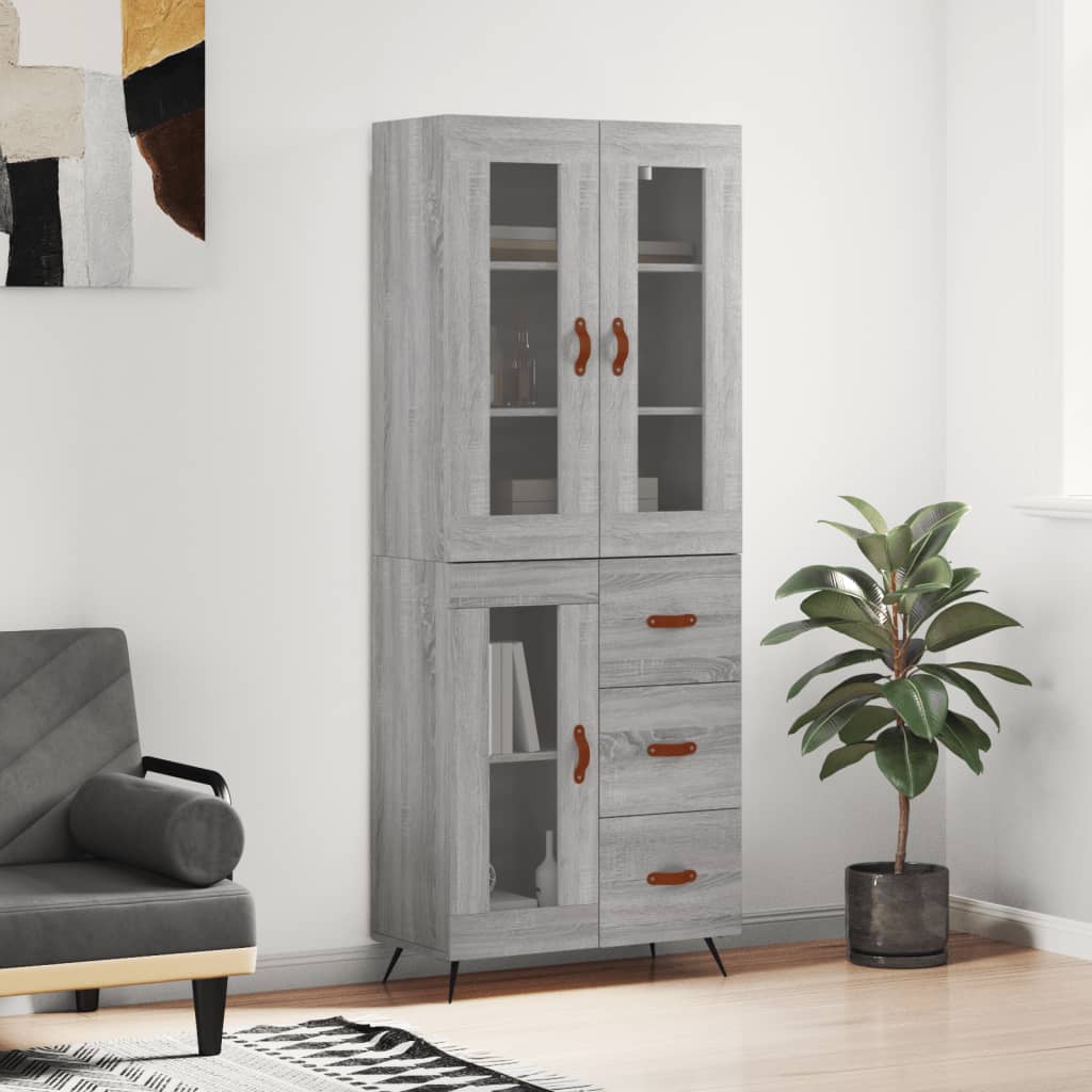 Highboard Grau Sonoma 69,5x34x180 cm Holzwerkstoff