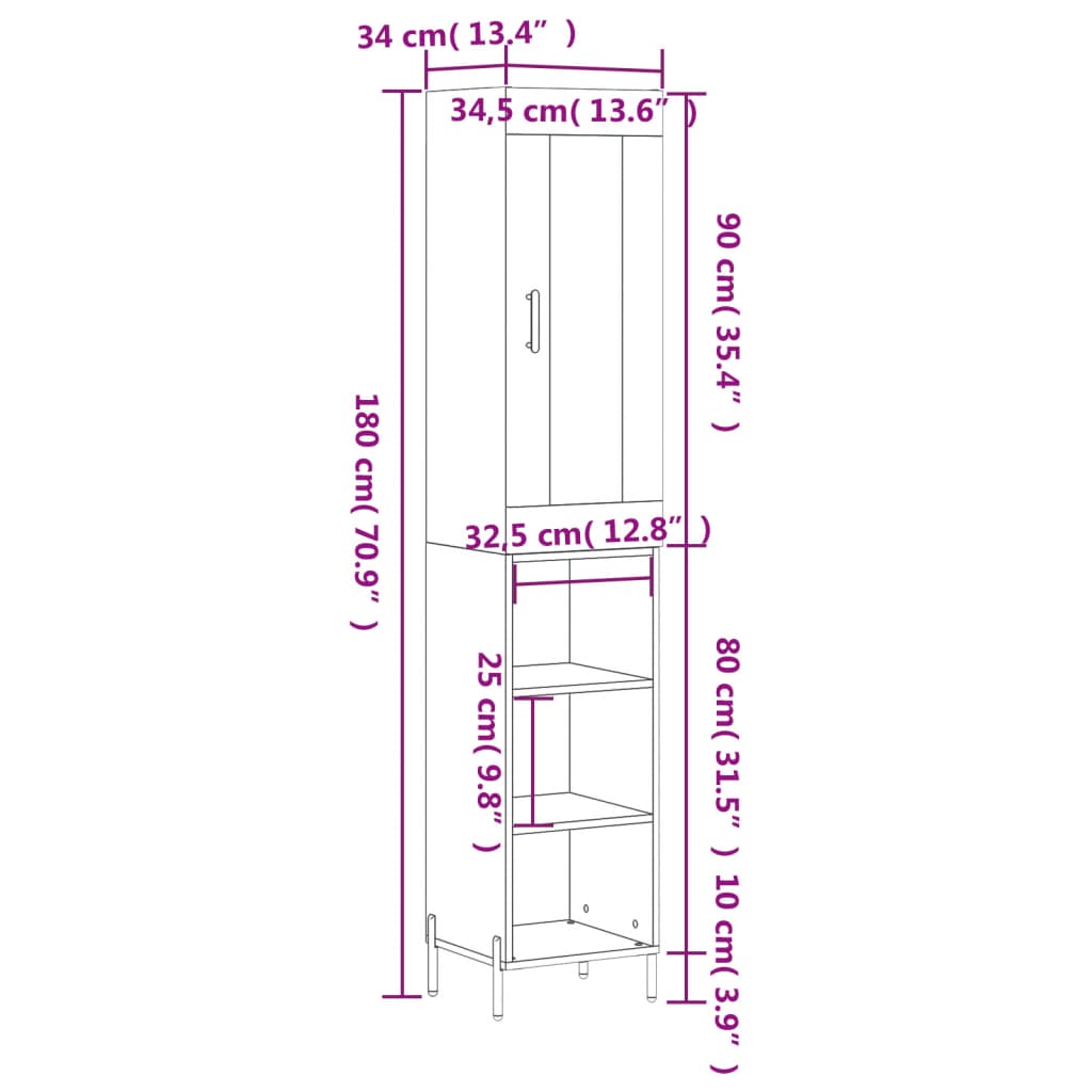 Highboard Grau Sonoma 34,5x34x180 cm Holzwerkstoff