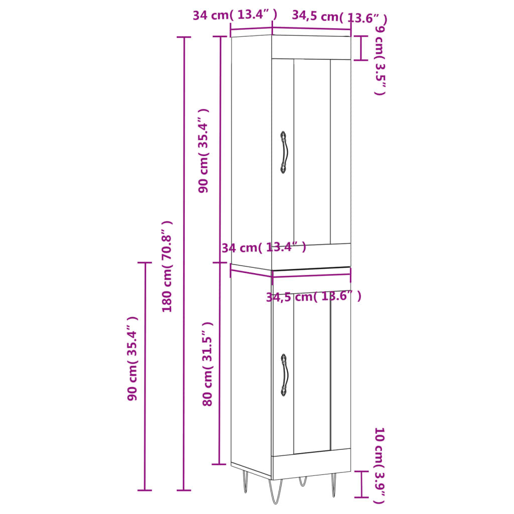 Highboard Weiß 34,5x34x180 cm Holzwerkstoff