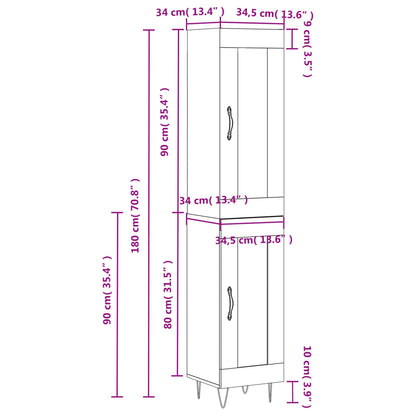 Highboard Braun Eichen-Optik 34,5x34x180 cm Holzwerkstoff