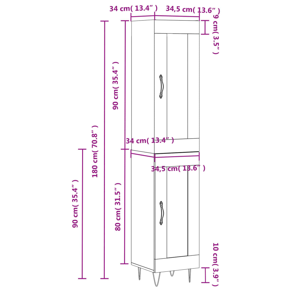 Highboard Betongrau 34,5x34x180 cm Holzwerkstoff