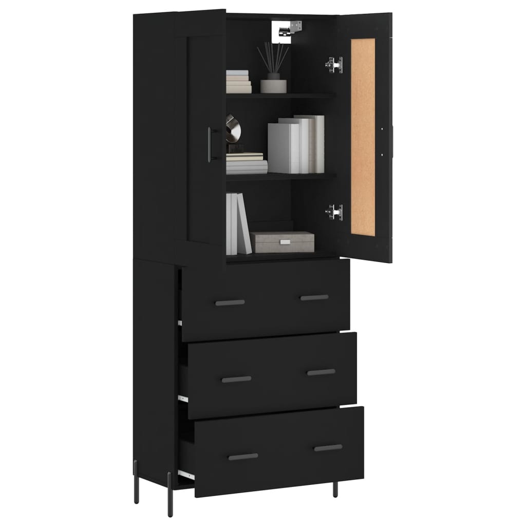 Highboard Schwarz 69,5x34x180 cm Holzwerkstoff