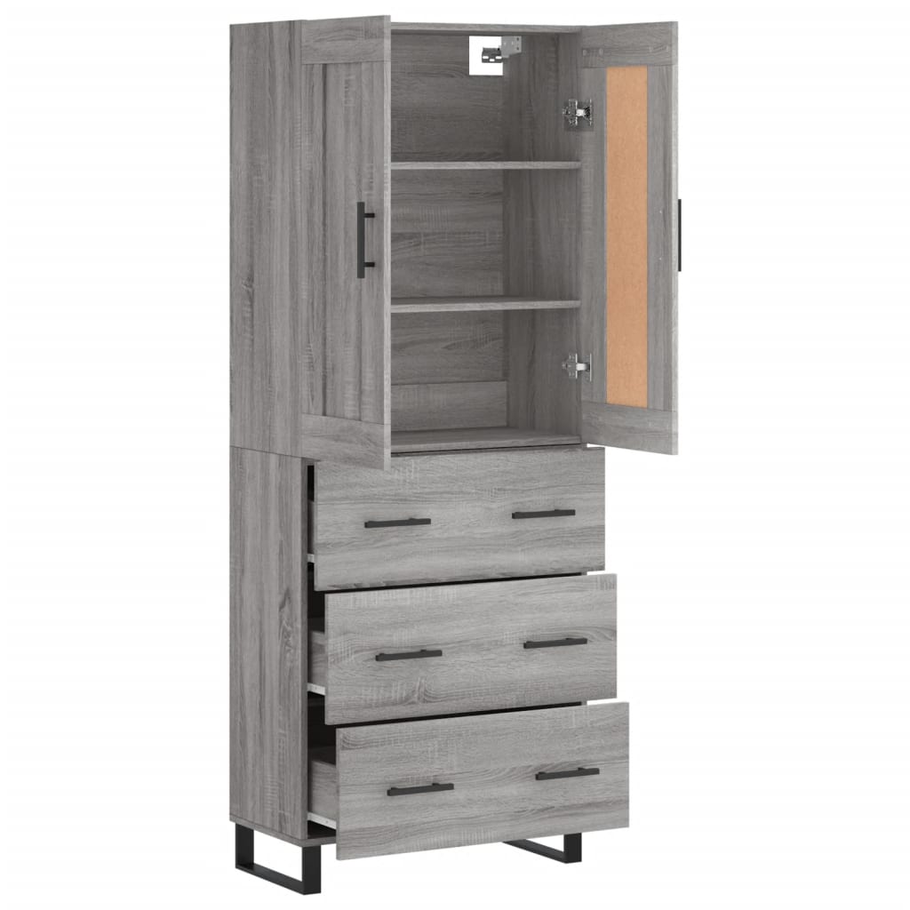 Highboard Grau Sonoma 69,5x34x180 cm Holzwerkstoff